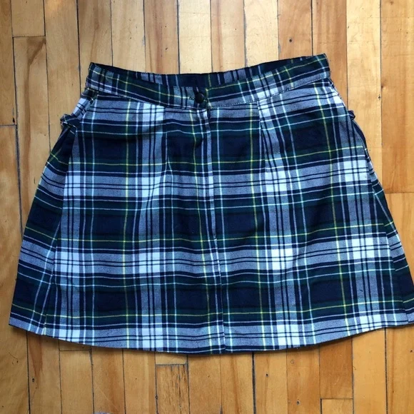 90s Y2K Pleated Green Blue Plaid Mini Kilt Skirt Punk Grunge - Picture 5 of 10